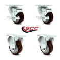 thumbnail image 2 of Tool Box Caster Wheel Set – 3.5 Inch Maroon Polyurethane Swivel Casters – SCC, 2 of 2