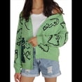 thumbnail image 1 of Cárdigan con Botones de Dinosaurio de para Mujer, y Holgado Suéter Abierto de Larga de Punto Jacquard. Verde XL, 1 of 10