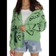thumbnail image 1 of Cárdigan con Botones de Dinosaurio de para Mujer, y Holgado Suéter Abierto de Larga de Punto Jacquard. Verde L, 1 of 10