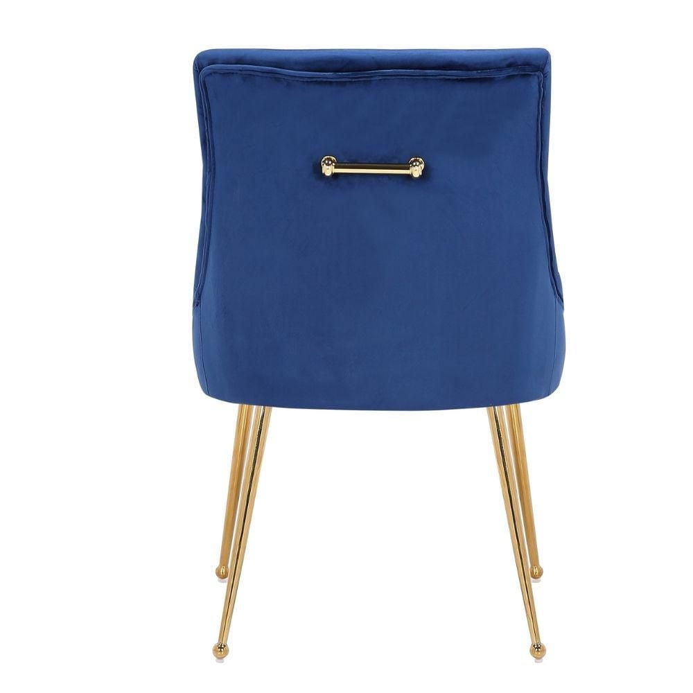 Haya Velvet Dining Chair in Blue with Metal Gold Legs, Side Dining Chair, Armless Chair Set 2