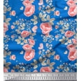 thumbnail image 1 of Soimoi Blue Satin Silk Fabric Leaves,Insect & Floral Artistic Decor Fabric Printed BTY 42 Inch Wide, 1 of 3