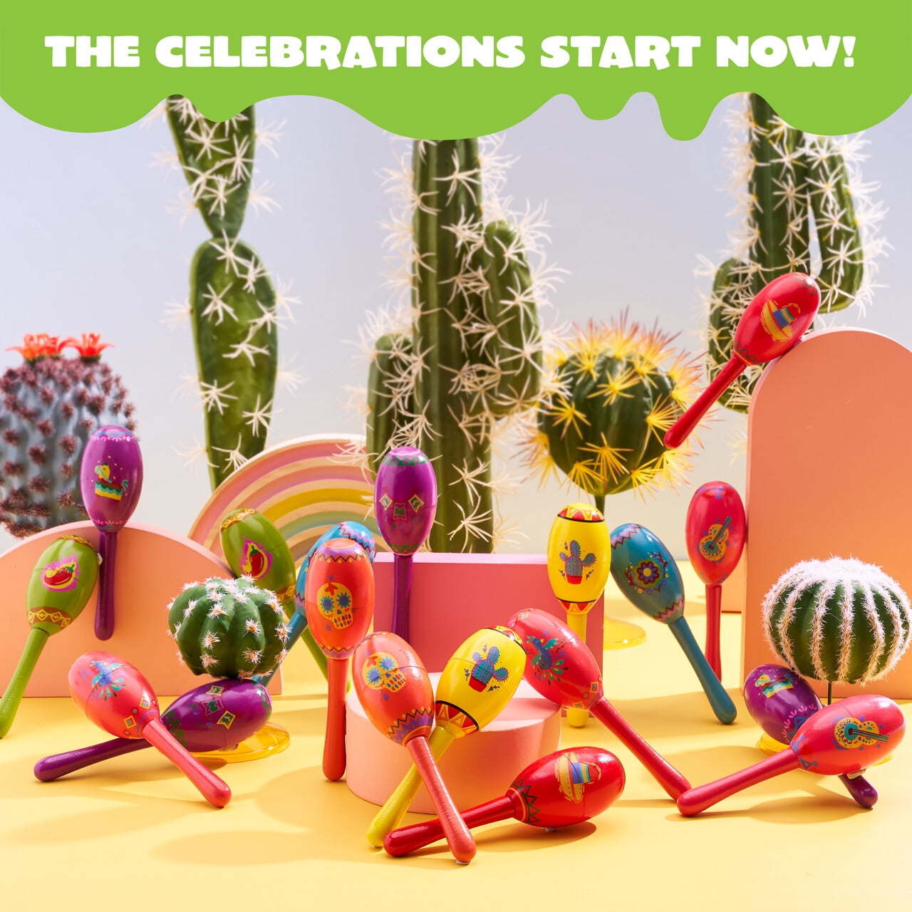 Joyfy 24 Pcs Cinco De Mayo Mini Wooden Maracas Musical Party Favors for Birthday Party Favors, Mexican Fiesta Decorations, Luau Photo Props, Carnivals Event, Taco Tuesday