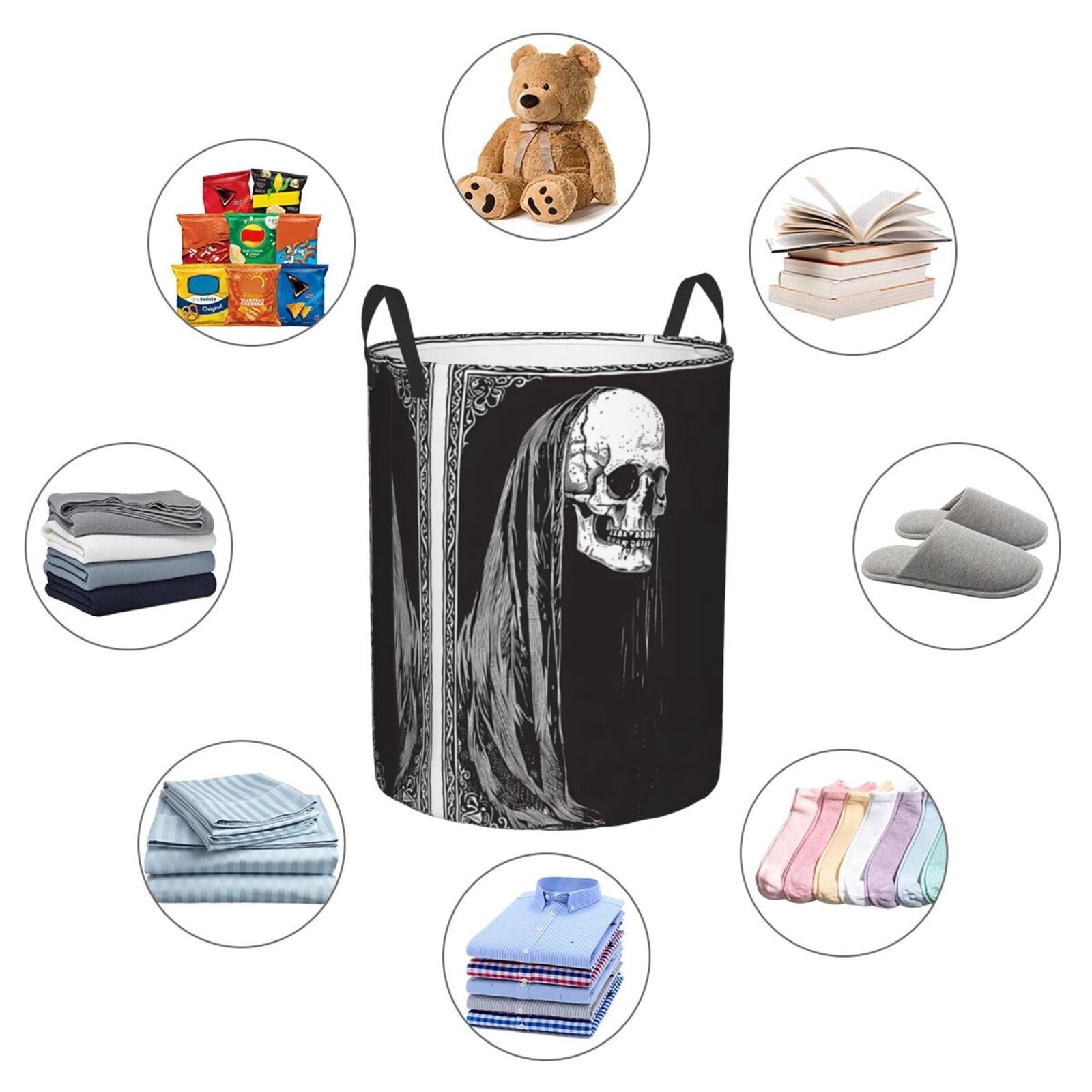 Large Laundry Basket with Handles - Gothic Skull Drape Kids Baby Dirty Clothes Laundry Hamper for Bedroom Aesthetic