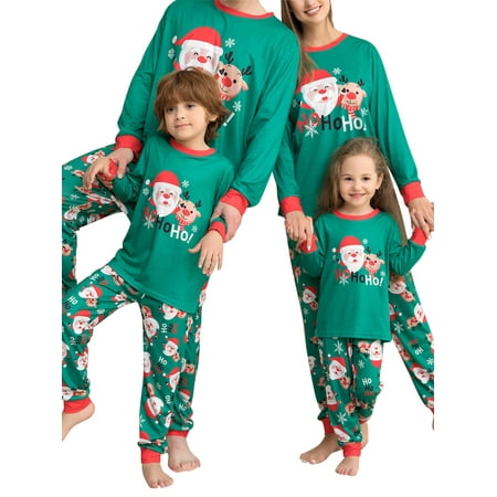 

Suanret Family Matching Christmas Pajamas Sets Cartoon Santa Print Long Sleeve Tops + Pants Sleepwear Homewear Green Mom-S