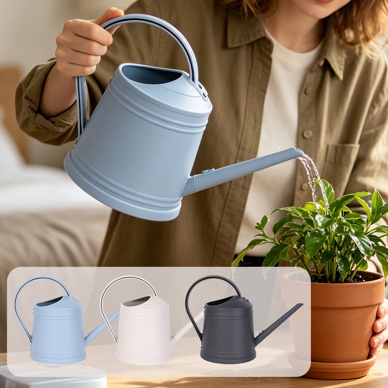 COM1950s Vintage Look Watering Can for Indoor Plants, Long Spout Watering Pot for Outdoor Garden Use, Lightweight Plastic Watering Can for Small Plants, Flowers, Balcony and Bonsai
