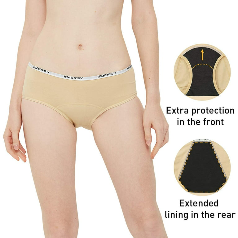 INNERSY Period Underwear for Teens Cotton Leekproof Menstrual Panties 3-Pack  (M(10-12 yrs), Black/Yellow/Gray) 