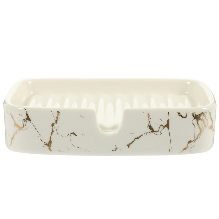 Ceramic Soap Dish Draining Bar Soap Holder Bathroom Marbling Countertop Soap Tray, Size: 13x8.7x3CM