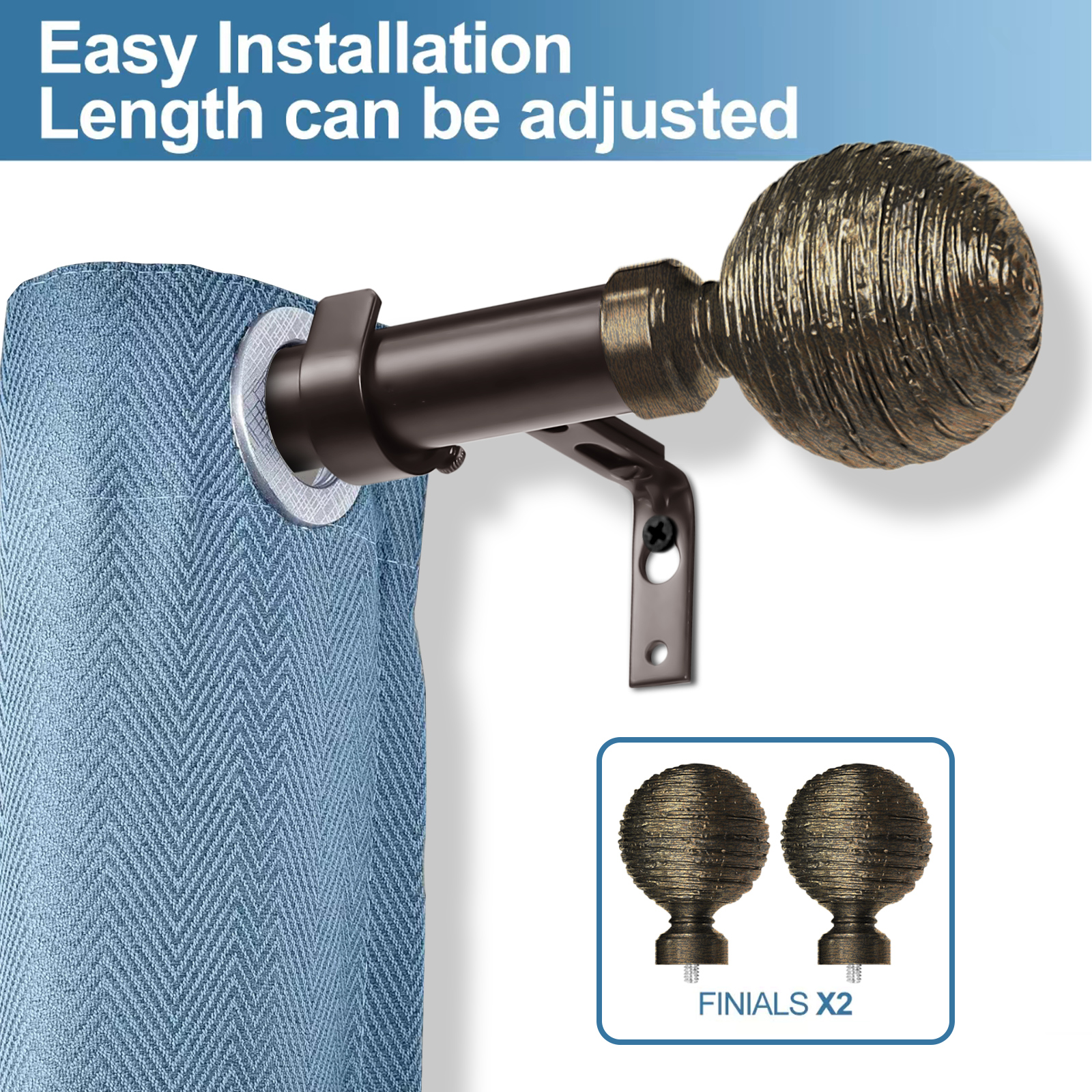 Urbanest 1" Diameter Favo Curtain Rod, 48"-84", Bronze with Gold
