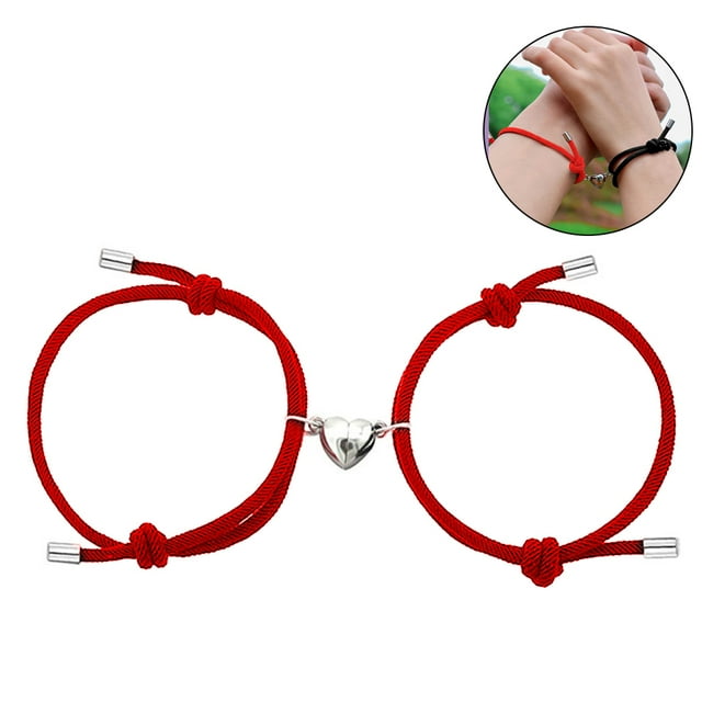 Pulseras para parejas Colgantes con dijes magnéticos Pulsera de cuerda trenzada con campanas magnéticas Dijes de votos de amor eterno 1 par para mujeres y hombres