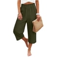 thumbnail image 3 of Cmtiyu Linen Pants Women Elastic Waist Wide Leg Capri Pants with Pockets Casual Loose Outdoor Cropped Pants S-2XL, 3 of 7