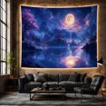 thumbnail image 6 of Golden Full Moon Above Island Pavilion and Bridge, Dreamy Fantasy Style for Fantasy Art Lovers, Lake Wall Decor Housewarming Gift, Tapestry Wall Hanging for Bedroom and Dorm, 6 of 7