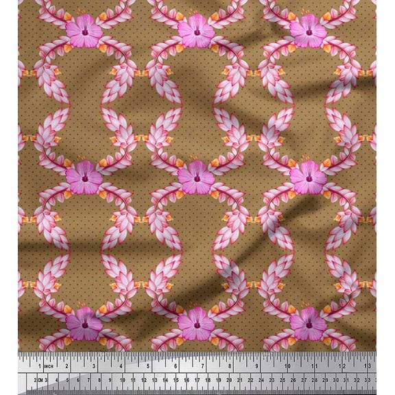 Soimoi Cotton Duck Fabric Dot,Leaves & Floral Decor Fabric Printed Yard 42 Inch Wide