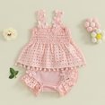 thumbnail image 3 of Gupgi Baby Girls Solid Color Cutout Pleated Tank Tops Ruffle Shorts 3 6 12 18 Months 2Pcs Summer Set, 3 of 9