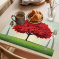 thumbnail image 3 of Red Tree Placemats Set of 12 Green Grass Gradient Sky Watercolor Place Mats Indoor Wipeable Table Mats Washable Cloth Dining Table Placemats for Kitchen Holiday Party Home Decor 13x19 Inch, 3 of 9