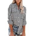 thumbnail image 2 of Turilly Women's Tops Striped Printed Single Breasted Long Sleeve Shirt Cotton Linen Tops, 2 of 9