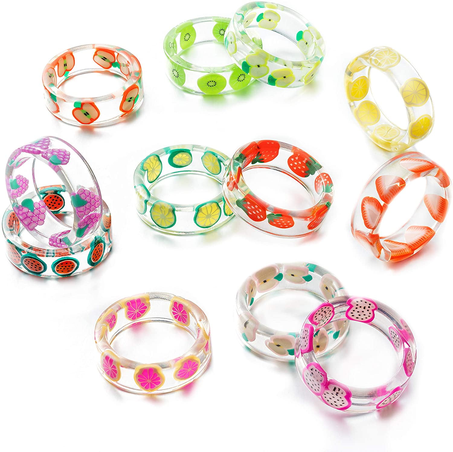 12pcs Handmade Resin Rings Toy for Girls Cute Design and Vibrant Colors 