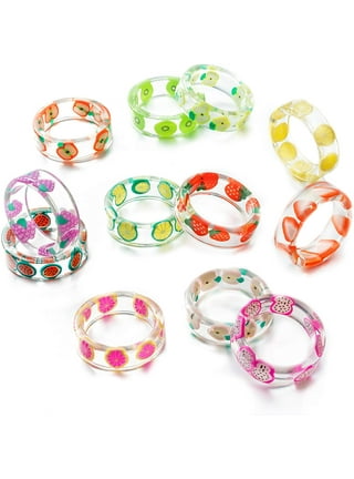 12Pcs Resin Rings for Women Retro Acrylic Chunky Colorful Rings Pack Clear  Plastic Gem Rhinestone Bands Diamand Finger Y2K Rings for Adult Women's  Girls Beach Jewelry 