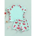 thumbnail image 4 of Kids Girls Boys Swimsuit, Watermelon Print Short Sleeve Crew Neck T-shirt with Shorts for Summer Beach Bathing, 4 of 9
