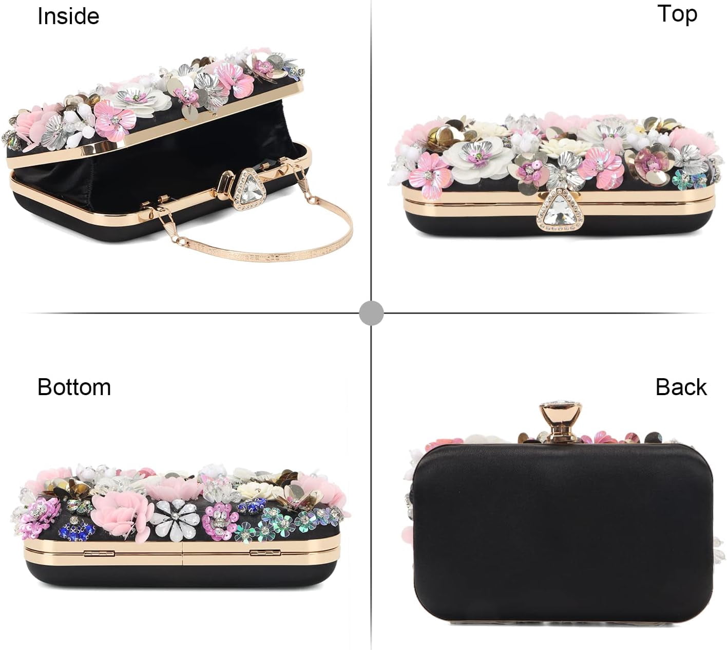 3D Flower Clutch Purses for Women Gold Formal Wedding Party Evening Bags Chain Floral Shoulder bag