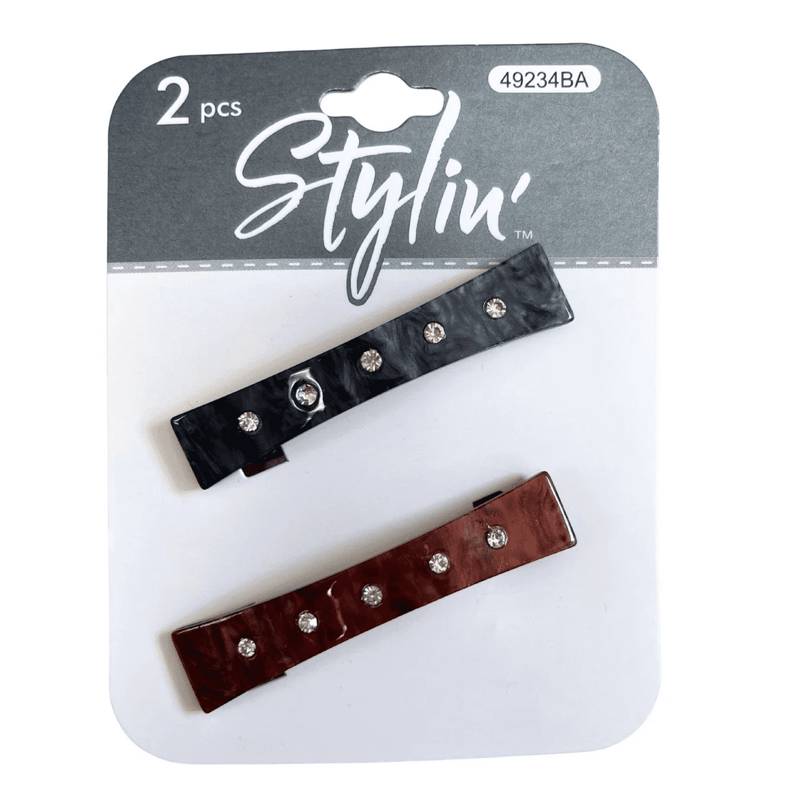 2 Pack Rhinestone Barrettes, Elegant Hair Clips in Marbled Black, Brown, Sparkling Glam Accessory for Casual, Formal Looks, Strong Grip, Stylish Shine for Everyday, Special Occasions