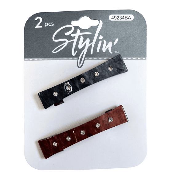 2 Pack Rhinestone Barrettes, Elegant Hair Clips in Marbled Black, Brown, Sparkling Glam Accessory for Casual, Formal Looks, Strong Grip, Stylish Shine for Everyday, Special Occasions