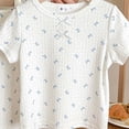 thumbnail image 4 of Girls Summer 2 Piece Cotton Outfits Printed Cute Round Neck Short Sleeve T-shirt with Pants Sets Light Blue 6-7 Years, 4 of 5