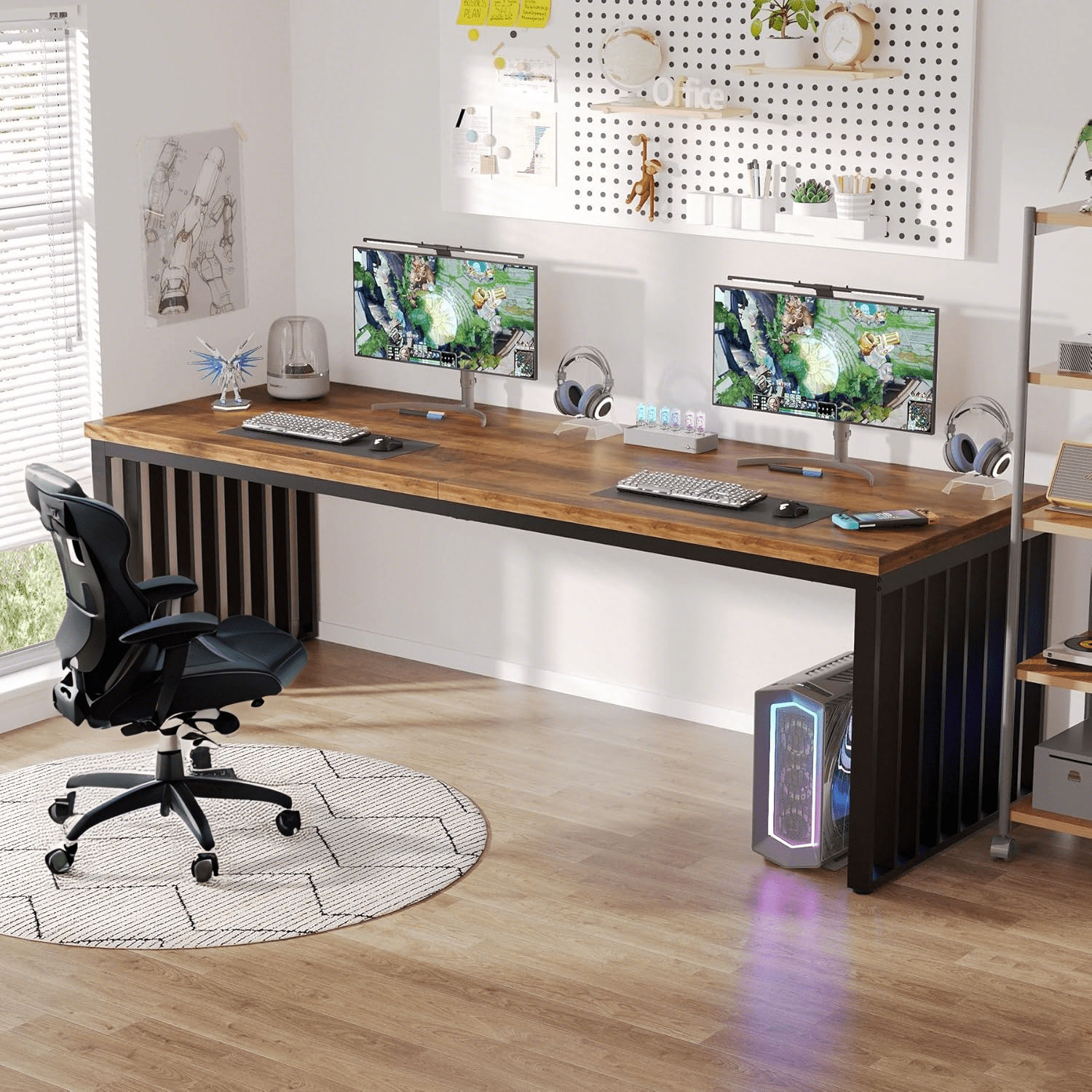 Tribesigns 78.74" Extra Long Computer Desk 2 Person Desk, Double Long Desk with Heavy Duty Metal Frame for Home Office, Brown & Black
