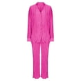 thumbnail image 4 of Lovskoo Women's 2024 Oversize Two Piece Pajamas Set Loose Button-Down Loungewear Long Sleeve Shirt with Long Pants Sleepwear Lounge Sets Hot Pink, 4 of 7