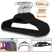ZenSports 100 Pack Black Velvet Clothes Adult Hanger Non-Slip 360 Swivel