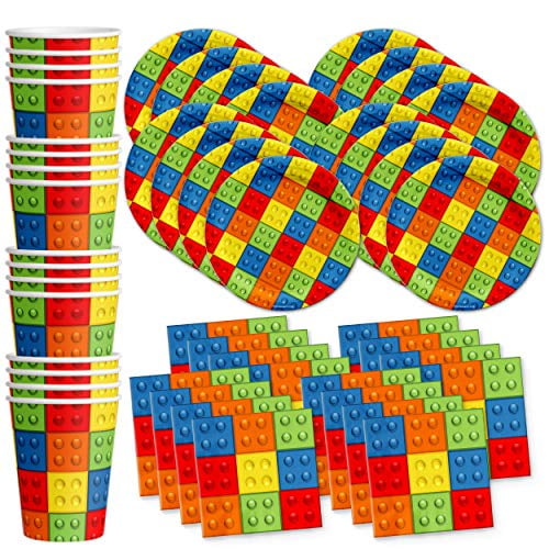 Building Blocks Birthday Party Supplies Set Plates Napkins Cups Tableware Kit for 16 by Birthday Galore