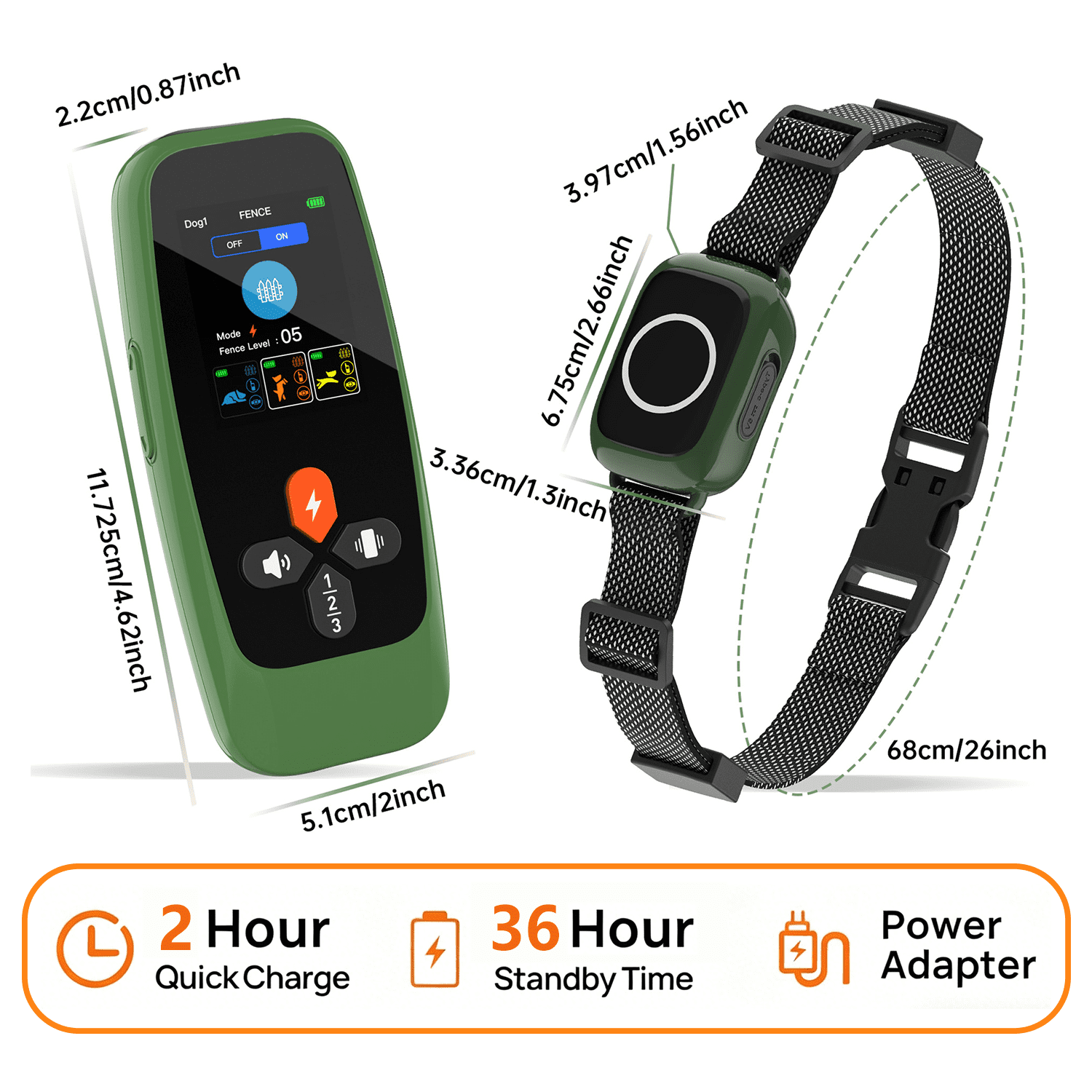 Wireless Dog Fence System，4-in-1 Electric Dog Training Collar with Remote, Bark Control, Status Monitor IPX7 Waterproof Electric Fence for Medium Large Dogs Outdoor Use