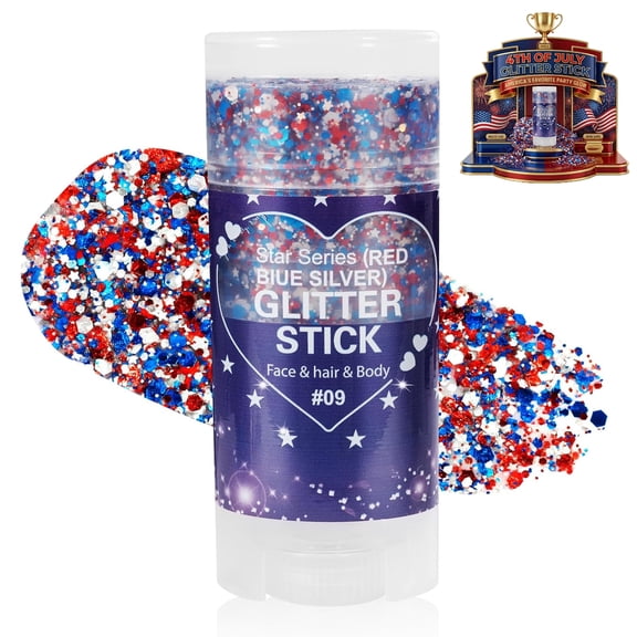 4th of July Red White and Blue Glitter Stick Set, Patriotic Party Accessories for Kids and Adults, Independence Day USA Celebration Fan Gear, America 250 and 250th Anniversary Events