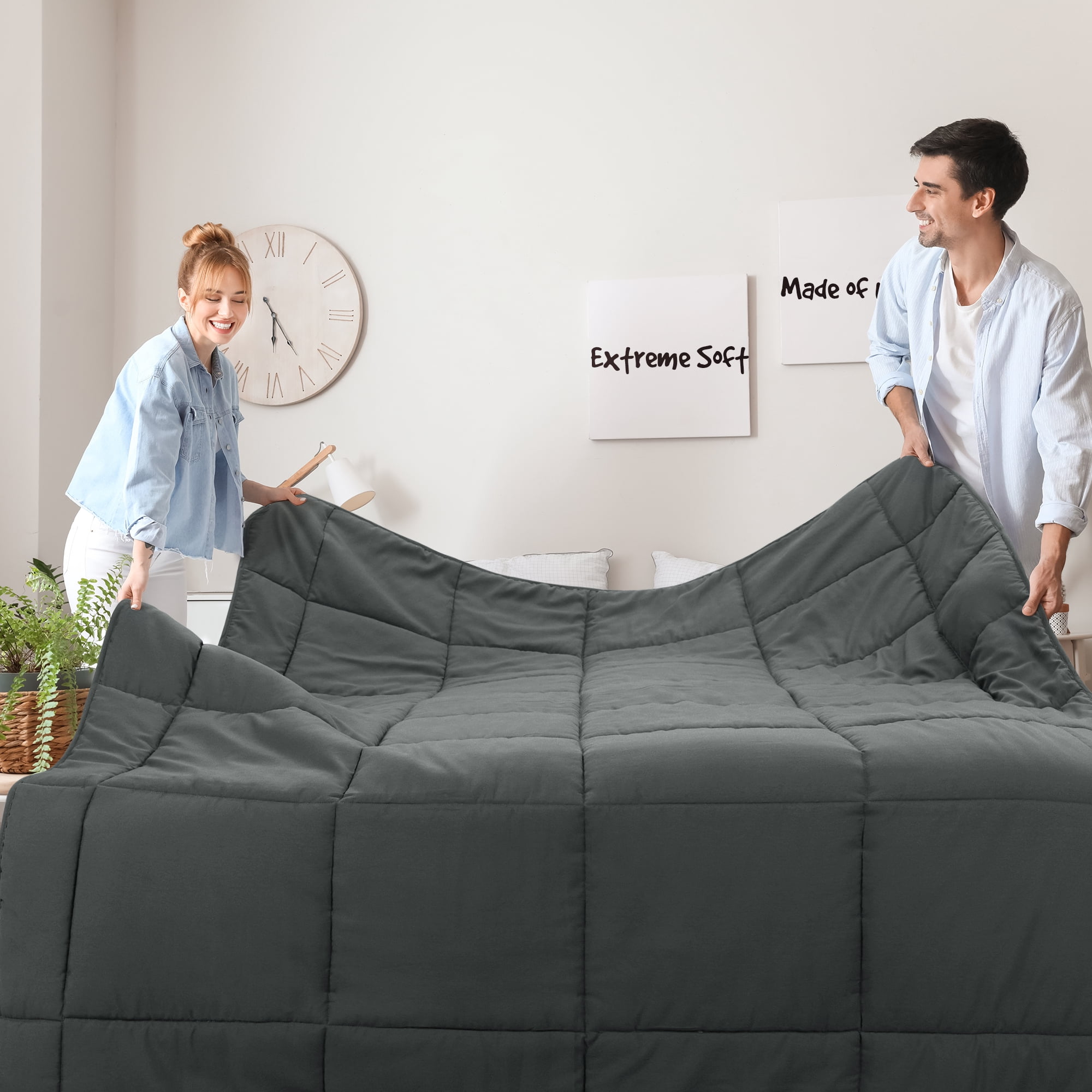 Unique Bargains Quilt Soft Lightweight Down Alternative Comforter Dark Gray Twin