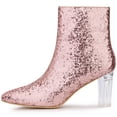 thumbnail image 7 of Unique Bargains Women's Clear Block Heel Glitter Prom Ankle Booties Rose Gold 6.5, 7 of 7