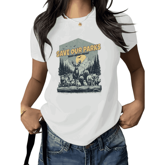 White Print Tshirt Graphic Tees Shirts Save Our Parks National Forest S 5XL Tops