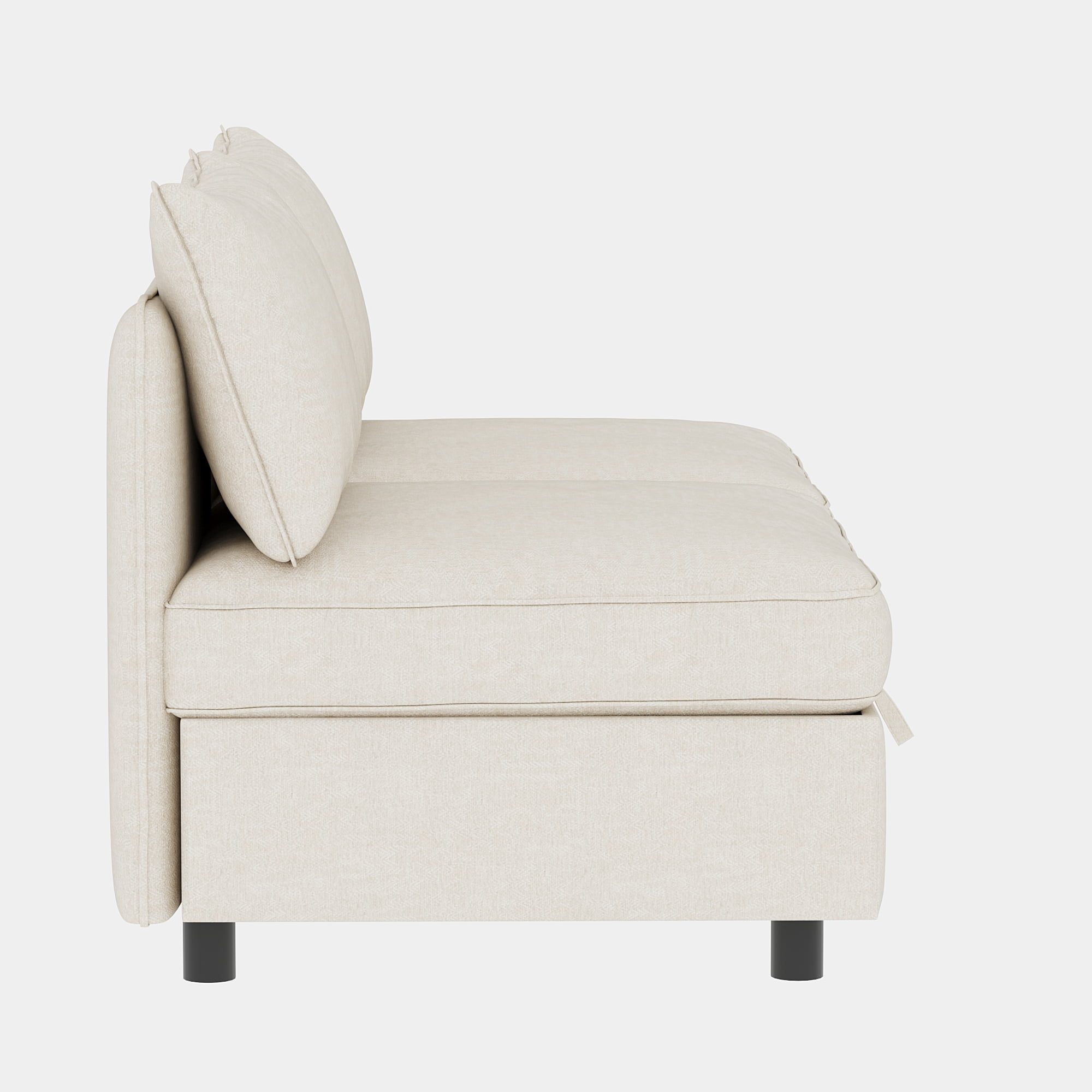 Modern Loveseat Sofa with Deep Seat & Storage Ottoman,Chenille Chaise Longue Sofa Bed for Small Spaces,Living Room,Bedroom,Beige