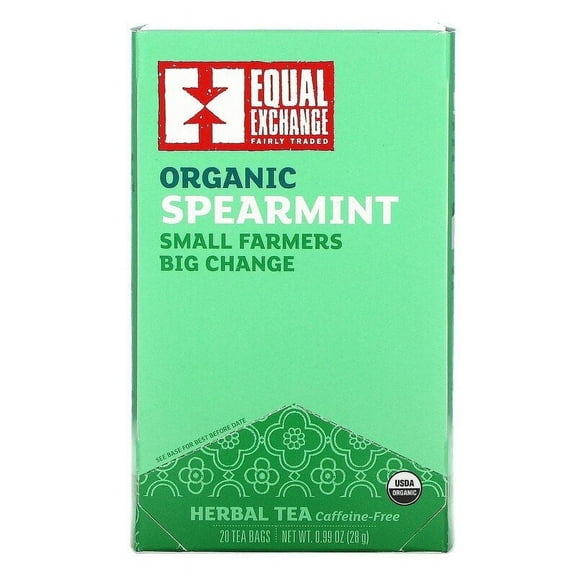 Equal Exchange, Organic Spearmint Herbal Tea, Caffeine-Free, 20 Tea Bags, 0.99 oz Pack of 4