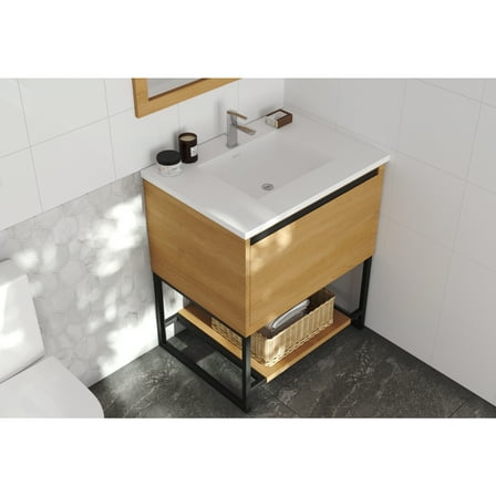 Laviva Alto 30 - California White Oak Cabinet   Matte White VIVA Stone Solid Surface Countertop
