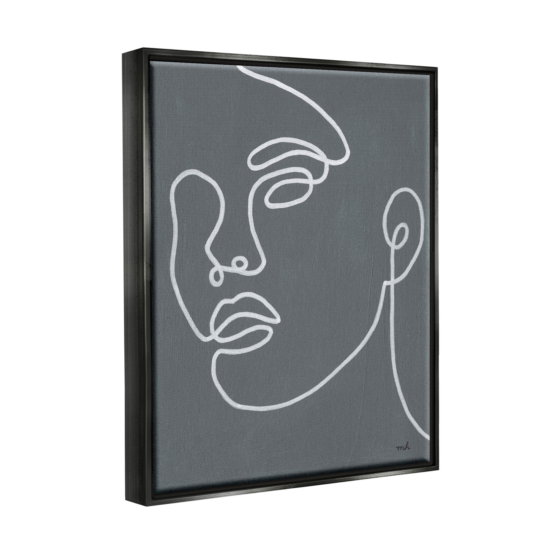 Stupell Industries Grey Minimal Doodle Face Girl Graphic Art Jet Black Floating Framed Canvas Print Wall Art, Design by Moira Hershey