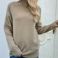 thumbnail image 2 of Lovskoo 2024 Sweaters for Women Long Sleeve Loose Solid Color Trendy Turtleneck Pullover Sweater Khaki, 2 of 5