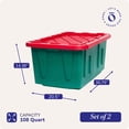 thumbnail image 3 of HOMZ Caja de almacenamiento de plástico resistente con tapas Durabilt, paquete de 2, 27 galones, verde/rojo, 3 of 5