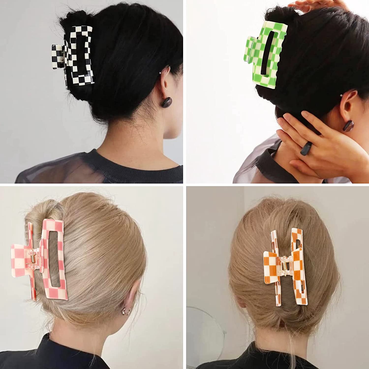 Holzlrgus 6 Pack Checkered Hair Claw Clips Strong Hold 