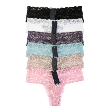 - 6 Pack of Women Sexy Floral Lace Thong Sheer Panties Low Rise Underwear