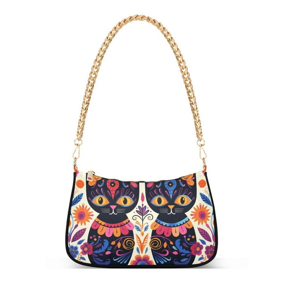 Cats Flowers PaintingWomen Small Shoulder Bag Crossbody Tote Hobo Bags Purse Clutch Handbags with Chain Strap for Women