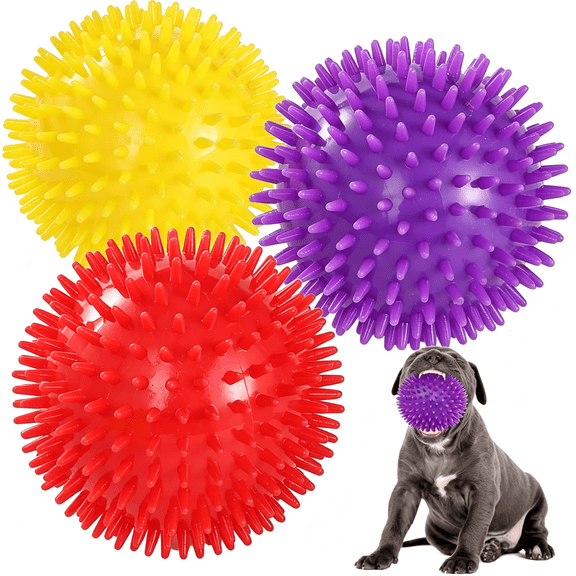 CYFW 3 Colors 4.5” Heavy Duty Squeaky Dog Toy Balls for Medium Large Dogs, Dog Chew Toys for Teething, Spiky Balls for Aggressive Chewers, Durable Toys for Teeth Cleaning and Training