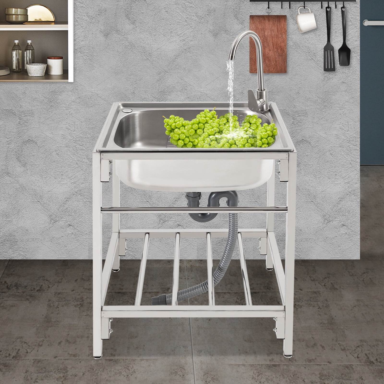 Commercial Stainless Steel Sink Outdoor Single-Bowl Utility Sink With Faucet for Restaurant, Dessert Shop