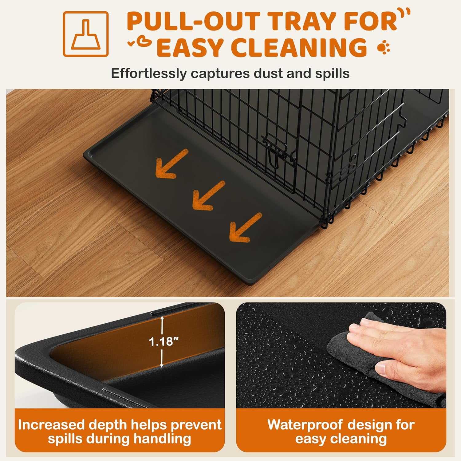 LibraMAl 48 inch Double Door Dog Crate w/Divider for Puppy to Adult Large Collapsible Metal Crate with Removable Tray XXL Wire Dog Kennel Pet Crate for Dogs Portable Travel Cage, Black