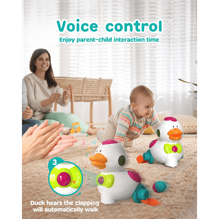 Auby Dancing Duck Toy for toddlers 2 3 Voice Controlled Musical Toys with Light 3 Mode Moving Duck Toys with 2 Eggs Easter Christmas Gift Toys for