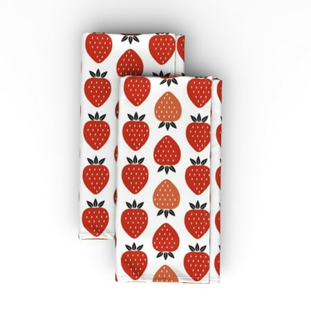 

Cotton Sateen Dinner Napkins (Set of 2) - Strawberry Field Coral Fruit Summer Geometric Midcentury Red Pop Graphic Garden Berry Print Cloth Dinner Napkins by Spoonflower