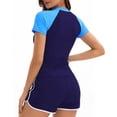thumbnail image 4 of uvwlwu Women Half Zip Color Block Rash Guard Two Piece Swimsuit with Shorts,S, 4 of 5